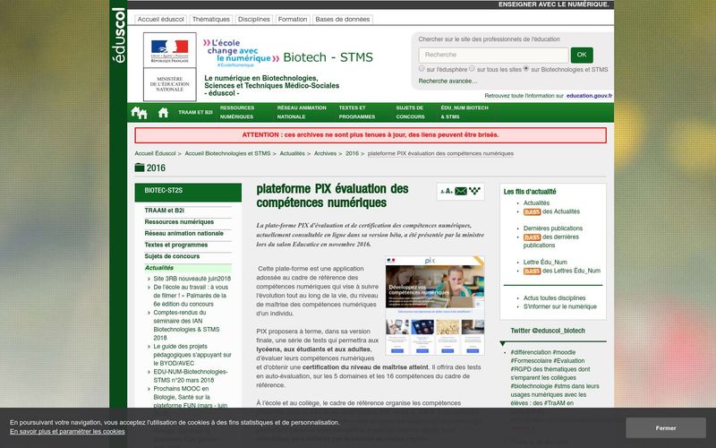 Eduscol : plateforme PIX évaluation des compétences numériques